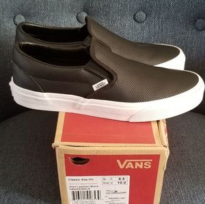 Vans Classic Slip-on Womens 10 Black Leather Flat